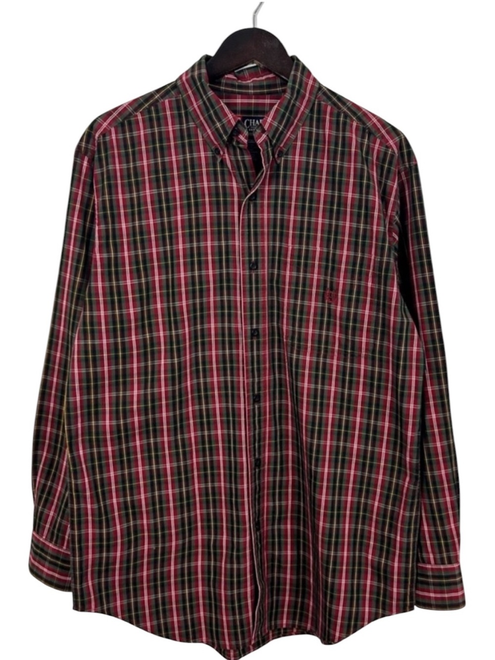 Chaps Men's Red and Green Plaid Button-Down Shirt Size Medium 100% Cotton